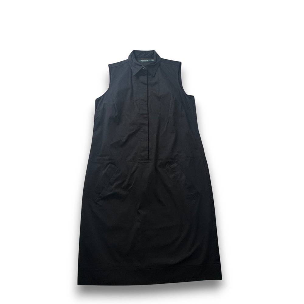 Lauren Ralph Lauren Black Sleeveless Shirt Dress Hidden Button Front Size 8